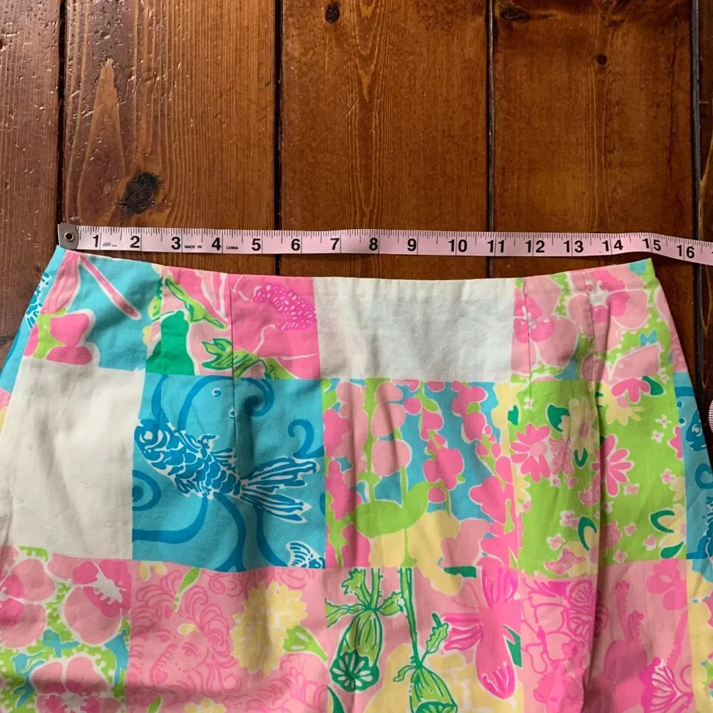 Lilly Pulitzer Patchwork Y2K Pink Yellow White Green Women's Size 10 Skirt GUC